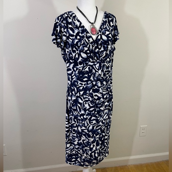 Lauren Ralph Lauren Dresses & Skirts - Lauren Ralph Lauren Dress sz 16 navy and white print faux wrap